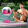 A man is sitting on a kayak with a pink multi-functional drink holder and phone stand for preventing tilting and spilling.