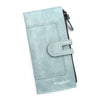 A light blue suede wallet with a flap closure and stitching, featuring the Kingdushi brand name.