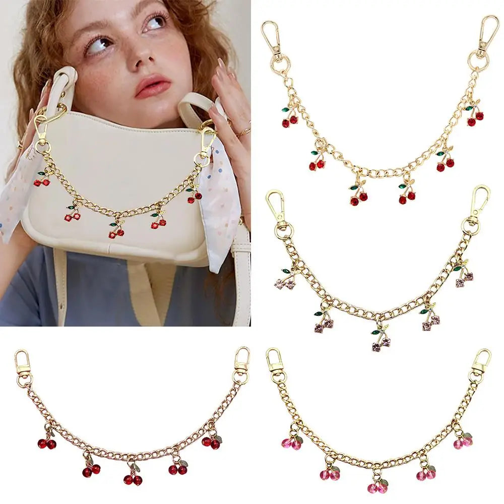 Gold decorative chain pendants with red beads used for bags and clothing