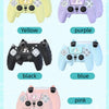 A collection of silicone grip covers for a PS5 controller in various colors including yellow, purple, black, blue, pink, and 