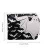 Black and white bat print PU leather bi-fold wallet with a zipper pocket