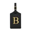 Black PU leather luggage tag with a gold letter B and a metal loop for attachment.