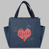 Bolsa de almuerzo de lona azul oscuro con diseño de corazón rosa y el texto 'La mejor enfermera de todos'