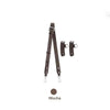 A brown leather crossbody strap with a buckle and attachment points.