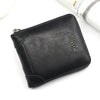 Black Mens vintage PU leather zipper card wallet shown from above