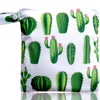 A white reusable waterproof snack bag featuring a pattern of green cacti.