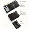 Schwarzes minimalistisches Pop-up-Kreditkarten-Wallet mit Karten- und Magnetverschluss.