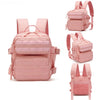 Pink tactical MOLLE backpack shown in multiple views for hiking and everyday carry