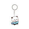A cute cartoon character keychain charm featuring a white and blue face on a silver ring.