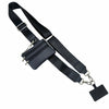Black hands-free phone lanyard with a detachable leather wallet and strap