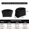 Black felt organizer insert for handbags with sizes Small, Medium, and Large listed.