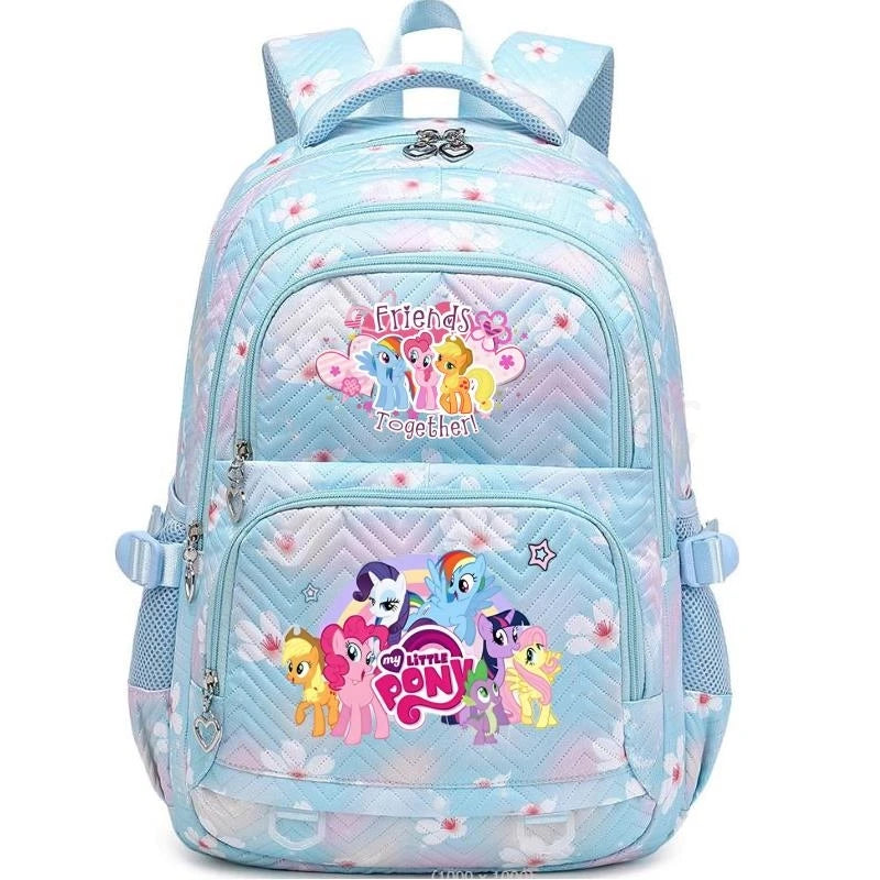 Light blue and pink Friends Together themed Oxford cloth school backpack for students