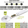 A white digital kitchen scale showing unit conversion options and specifications for measuring ingredients.