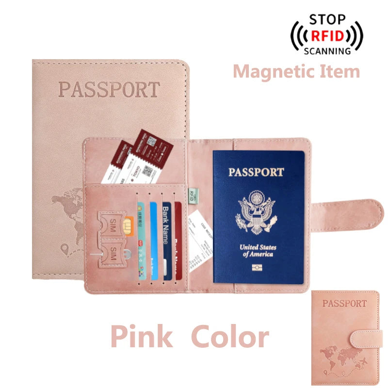 Cartera/portafolios de cuero PU rosa para pasaporte con artículo magnético y protección RFID