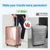 Comparison showing a transparent pink PVC luggage cover set making travel bags more convenient.