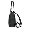 A black quilted women's backpack tote with adjustable straps.