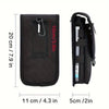 Black multi-functional phone pouch belt bag with a strap and internal compartments.