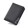 Black slim vertical men's card wallet with a silver closure.