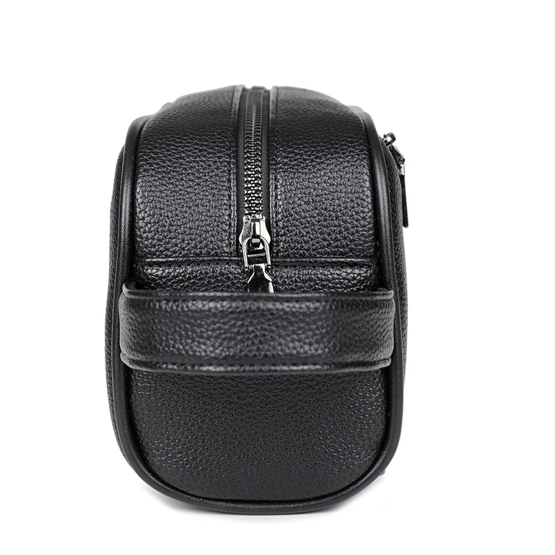 Pochette à fermeture éclair en cuir PU noir pour hommes