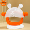 Orange hand sucking teether shaped like a cute white bunny for baby teethers