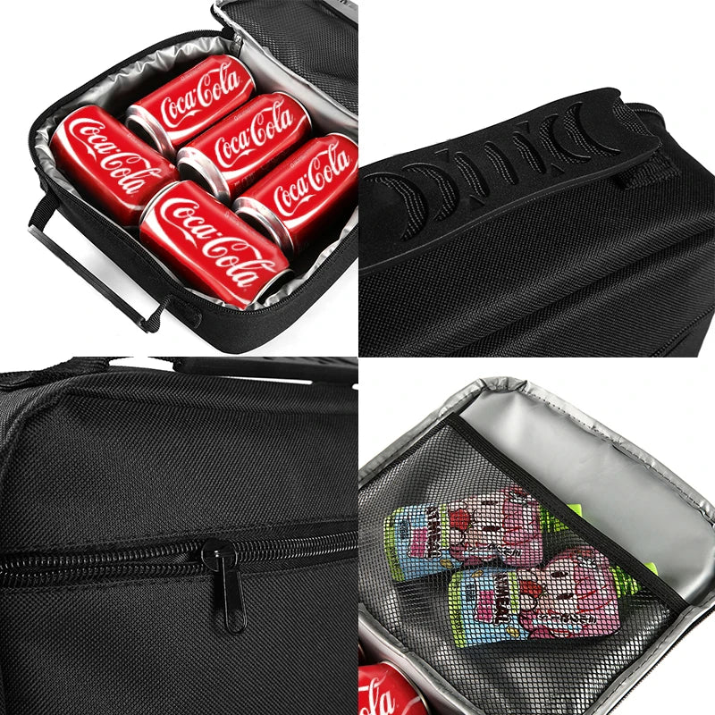 Sac de lunch noir à main avec fermeture éclair et compartiment intérieur à motif crâne coloré