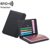 Black RFID protection passport holder with slots for travel documents and cards
