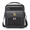 Black vintage PU leather crossbody messenger bag with a top handle and adjustable strap.