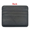 Black genuine leather slim card holder wallet shown from the back view