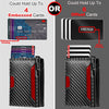 A black carbon fiber slim wallet showing embossed and offset cards.