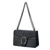Bolso cruz de hombro con estampado de serpiente negra y correa de cadena plateada