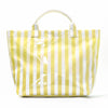 A yellow and white striped lightweight tote bag with a handle, shown against a white background.