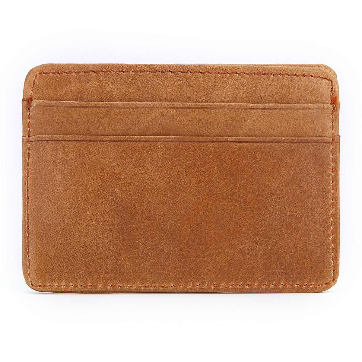 Braunes echtes Kuhfell-Kartenträger-Wallet mit gesticktem Rand