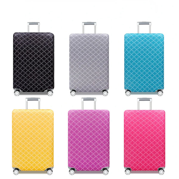 A set of colorful and black heavy duty luggage protection covers in various shades including gray, teal, yellow, and pink.