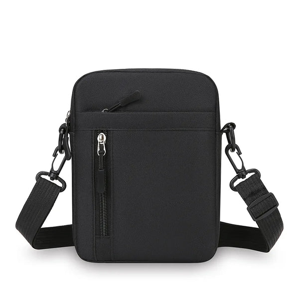 Black lightweight nylon crossbody shoulder bag with adjustable straps
