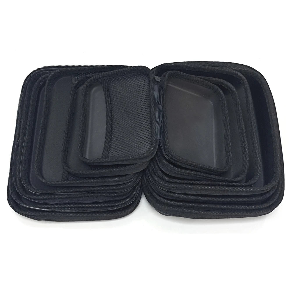 Black portable EVA storage and travel organizer bag with multiple compartments