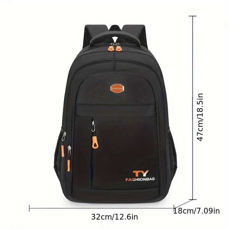 A black men's large capacity waterproof casual backpack with a laptop compartment shown from the back.