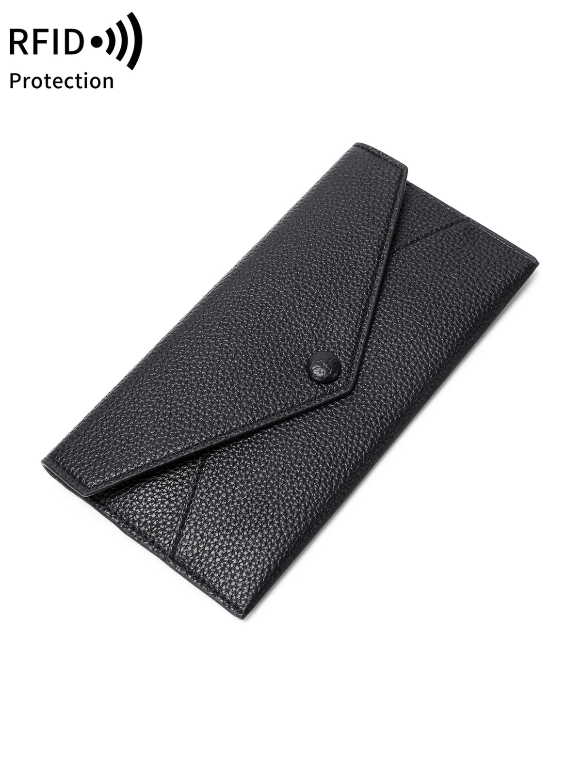 Schwarzes minimalistisches PU-Leder-Geldbörsen-Design, diagonal dargestellt.