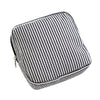 A black and white striped multi-functional storage pouch.