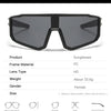 A pair of black, oversized sunglasses with a thick frame and dark lenses displayed on a white background.