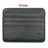 Front view of a dark gray genuine leather slim card holder wallet.
