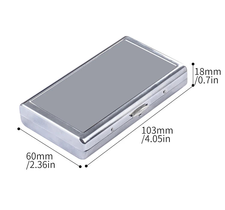 A silver metal cigarette holder with dimensions 18mm by 60mm.