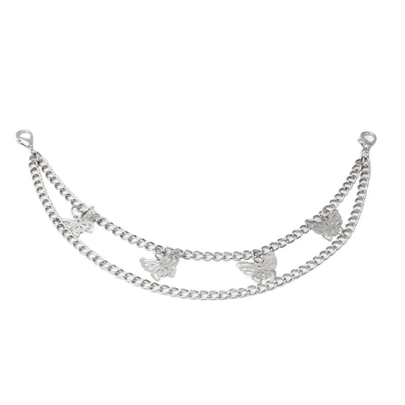 Silver multi-layer chain strap with decorative butterfly pendants for bags