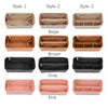 A collection of felt insert liners for handbags shown in various styles and colors including beige, brown, gray, and pink.