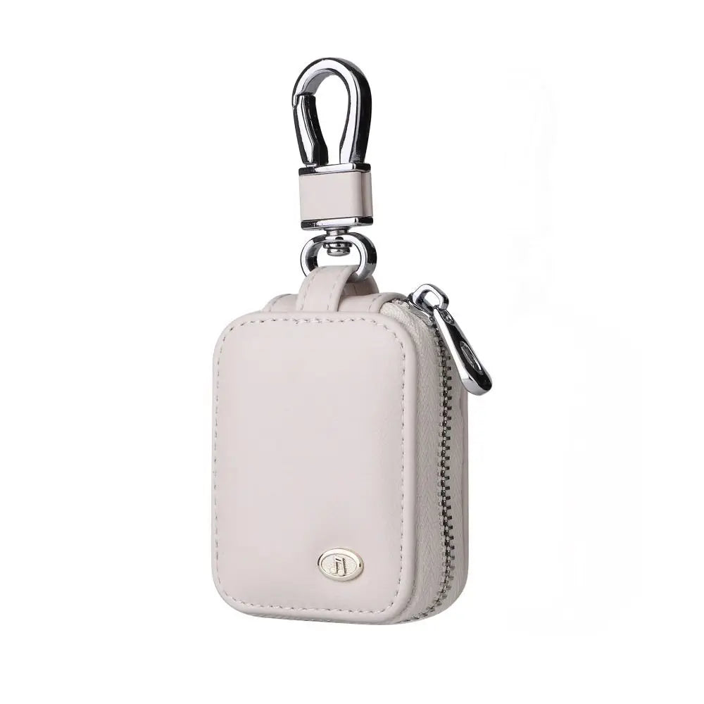 A light pink universal anti-loss protective case for earphones with a silver clasp.