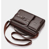 A dark brown men's PU leather crossbody shoulder bag shown from the top.