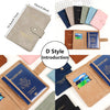 A collection of D style passport and ID holder covers in various colors and leather textures.