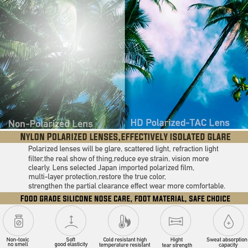 Rimless polarized sports sunglasses featuring a lens with glare reduction capabilities