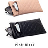 A pink and black 2-piece set of elegant PU leather glasses cases and protective storage bags.