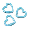 Three light blue heart-shaped metal spring clasps for DIY jewelry and keychains
