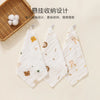 White muslin baby burp cloth towels featuring cute animal designs like bears and other characters